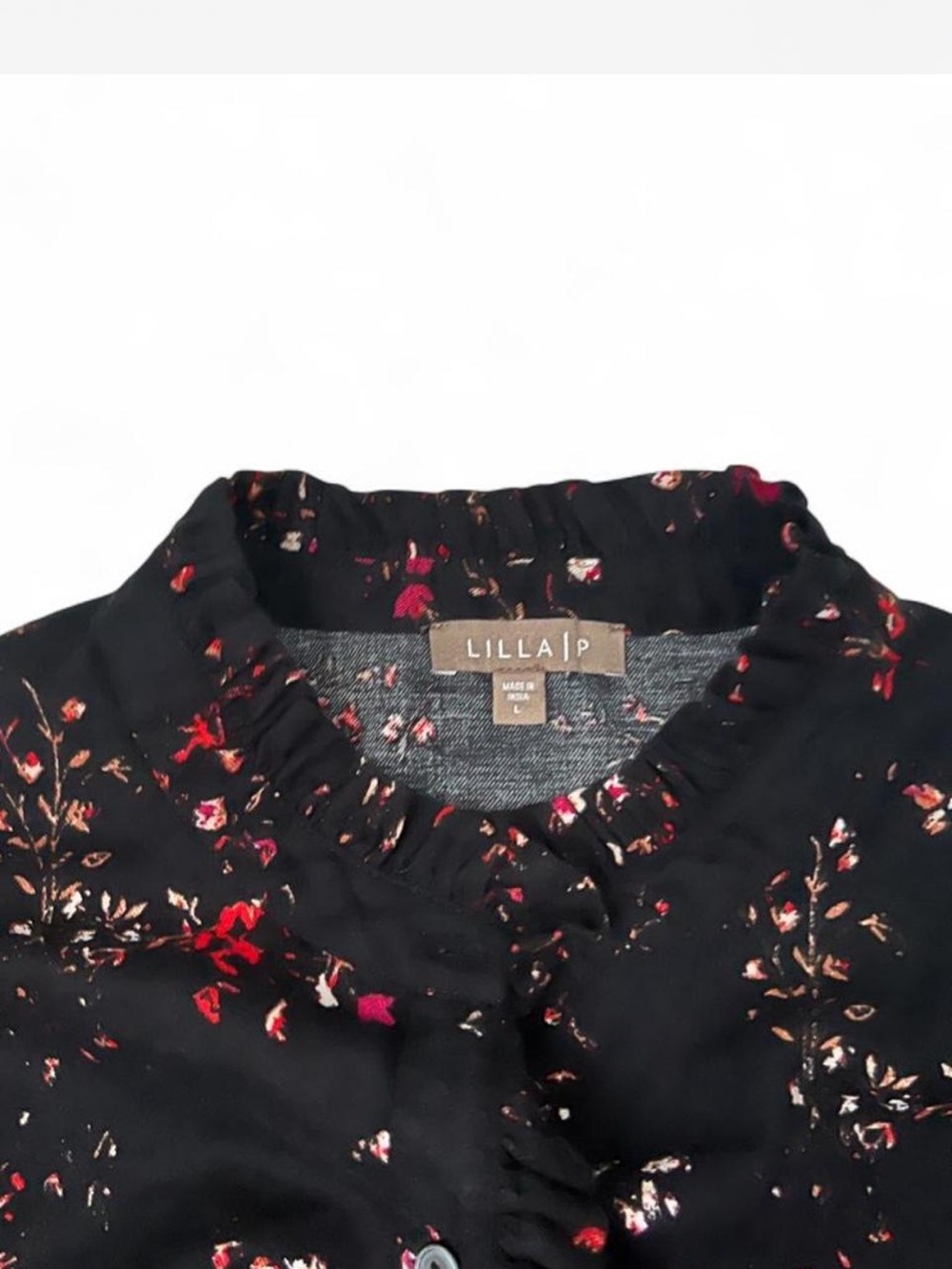 Lilla P Black Button-Up Top with Red & Pink Floral Print - Picture 2 of 4